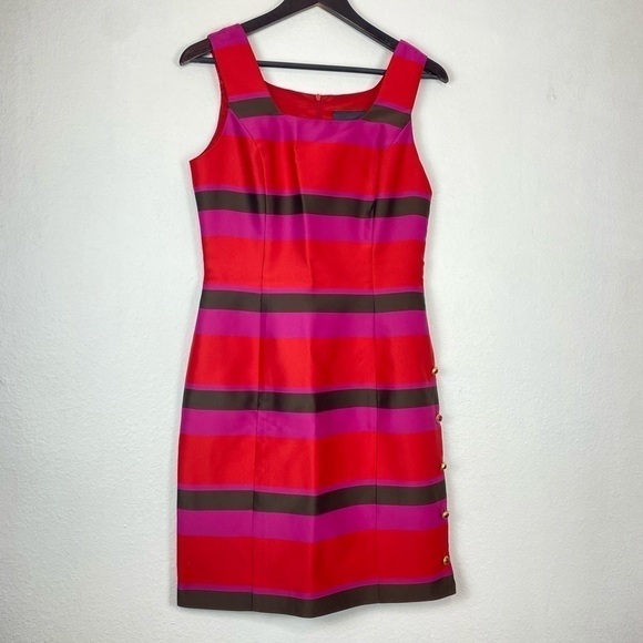 CYNTHIA ROWLEY Multi color Block Striped Shift Satin Dress 8 - Picture 1 of 12